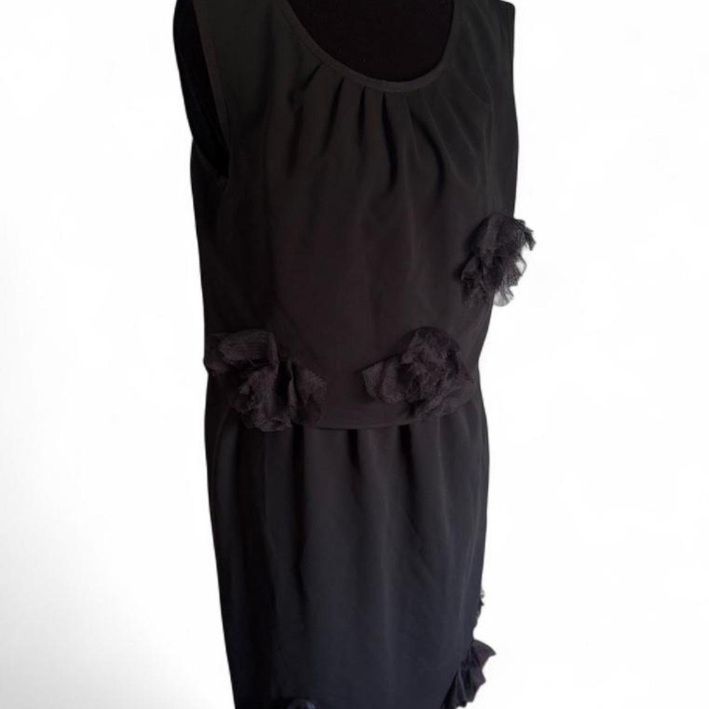 Vintage Moschino Black Shift Dress Tulle Flower Applique Italy USA 14 y2k
